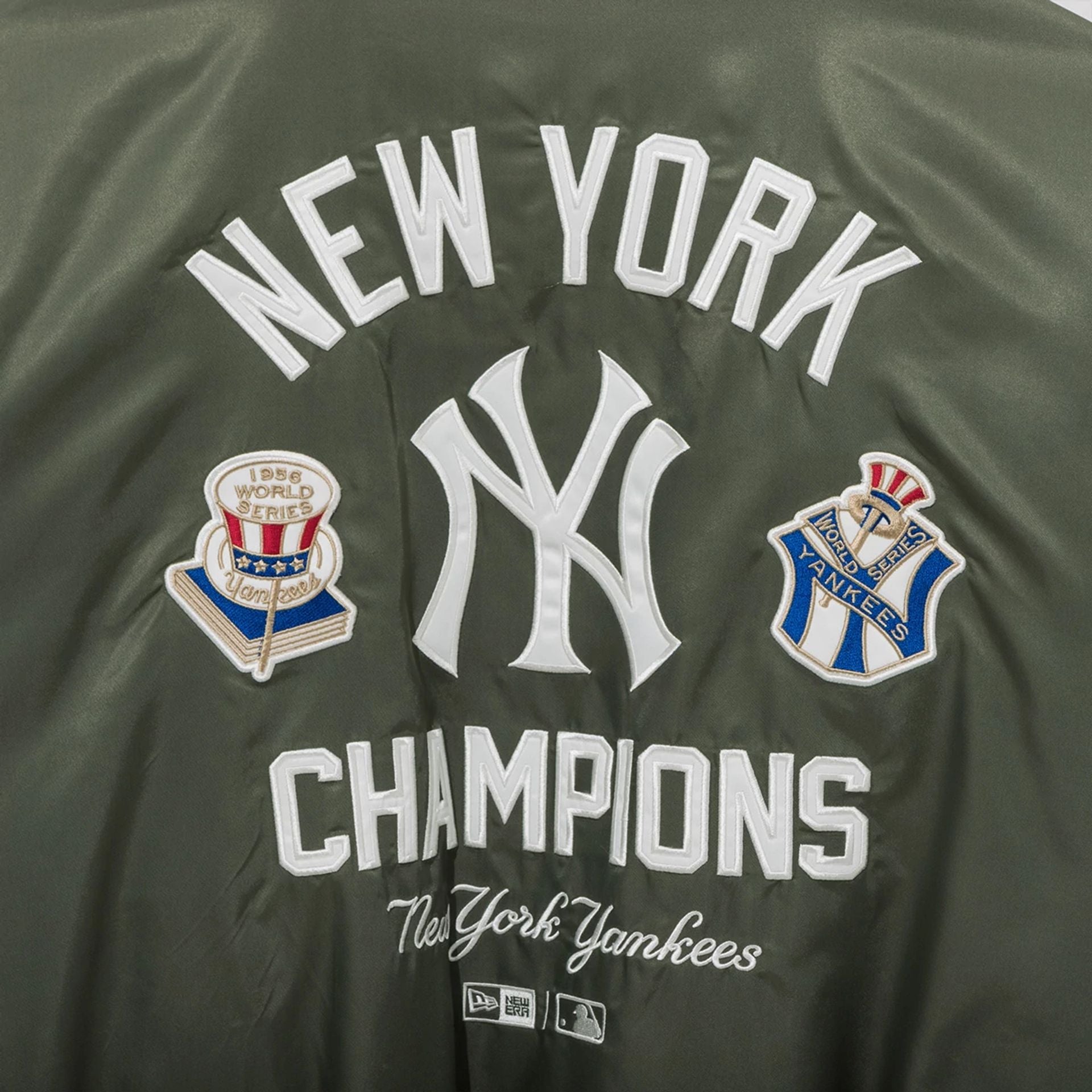 The Male model is wearing New York Yankees MLB Green Stadium Jacket  5