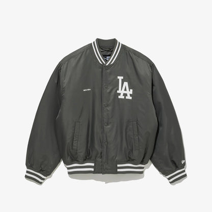 The Male model is wearing LA Dodgers MLB Grey Stadium Jacket 1