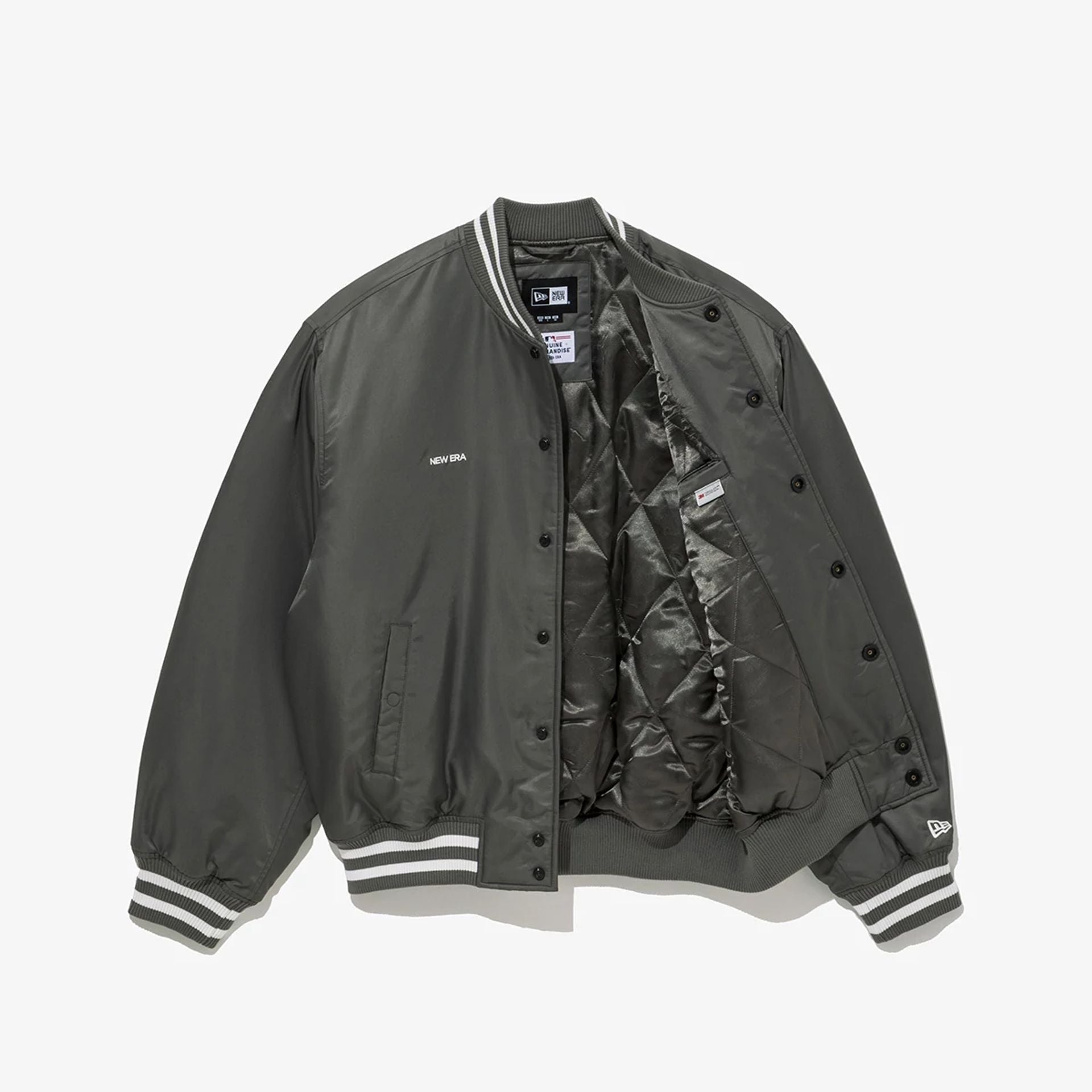 The Male model is wearing LA Dodgers MLB Grey Stadium Jacket  3