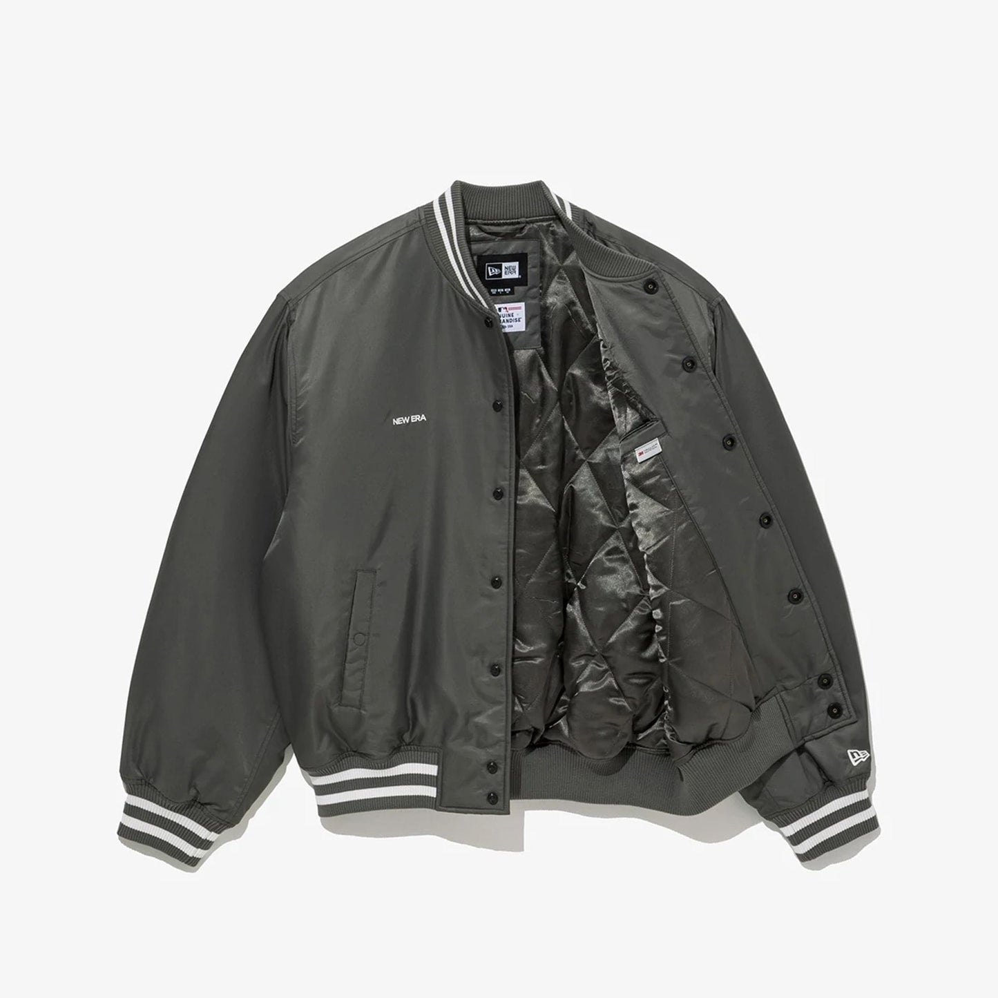 The Male model is wearing LA Dodgers MLB Grey Stadium Jacket  3