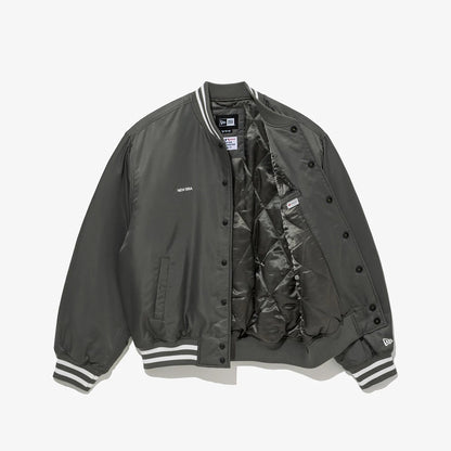 The Male model is wearing LA Dodgers MLB Grey Stadium Jacket 3