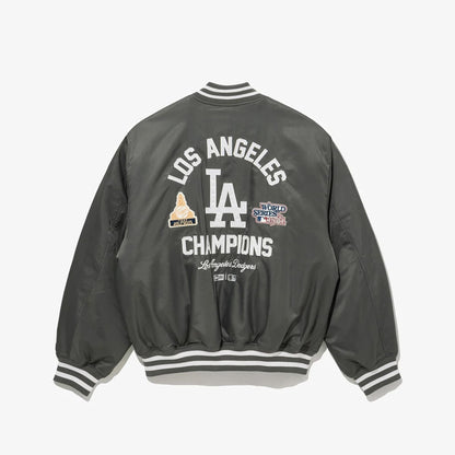 The Male model is wearing LA Dodgers MLB Grey Stadium Jacket  2
