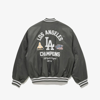 The Male model is wearing LA Dodgers MLB Grey Stadium Jacket  2