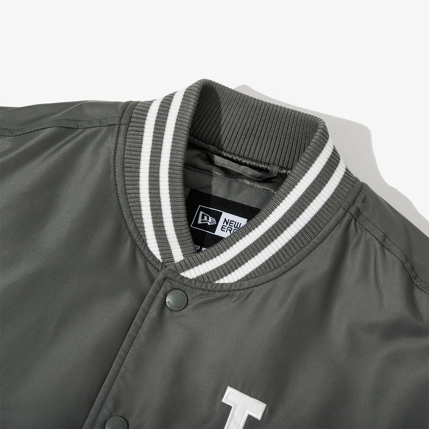 The Male model is wearing LA Dodgers MLB Grey Stadium Jacket  4