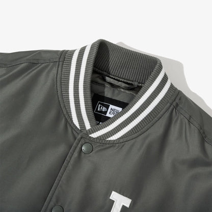 The Male model is wearing LA Dodgers MLB Grey Stadium Jacket  4