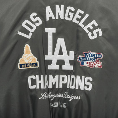 The Male model is wearing LA Dodgers MLB Grey Stadium Jacket 5