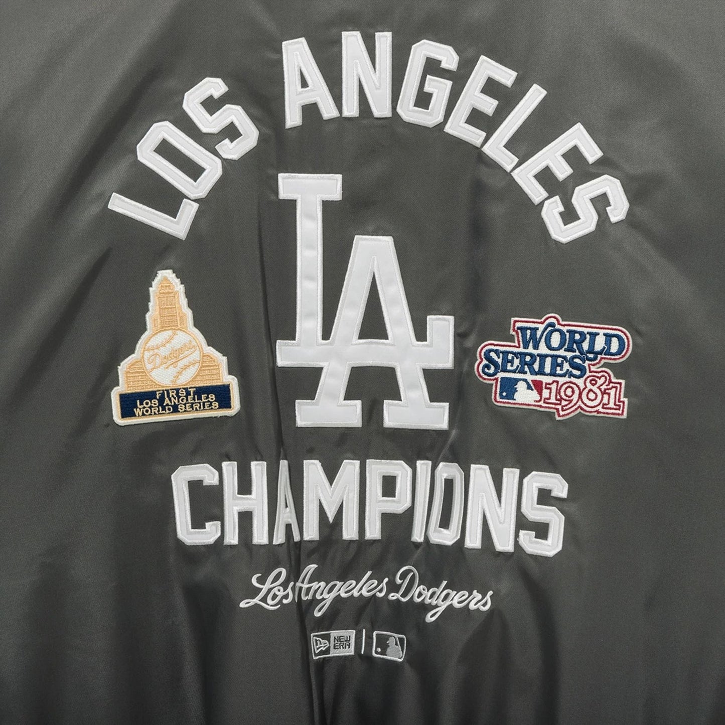 The Male model is wearing LA Dodgers MLB Grey Stadium Jacket  5