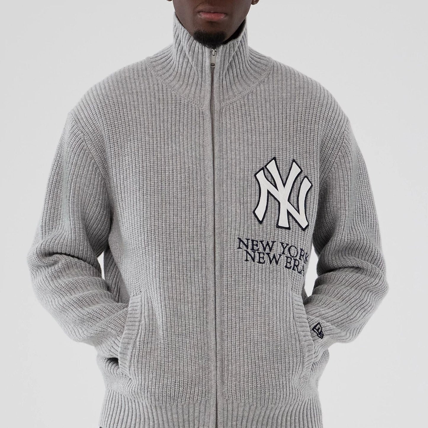 The Male model is wearing New York Yankees MLB Grey Cardigan  7