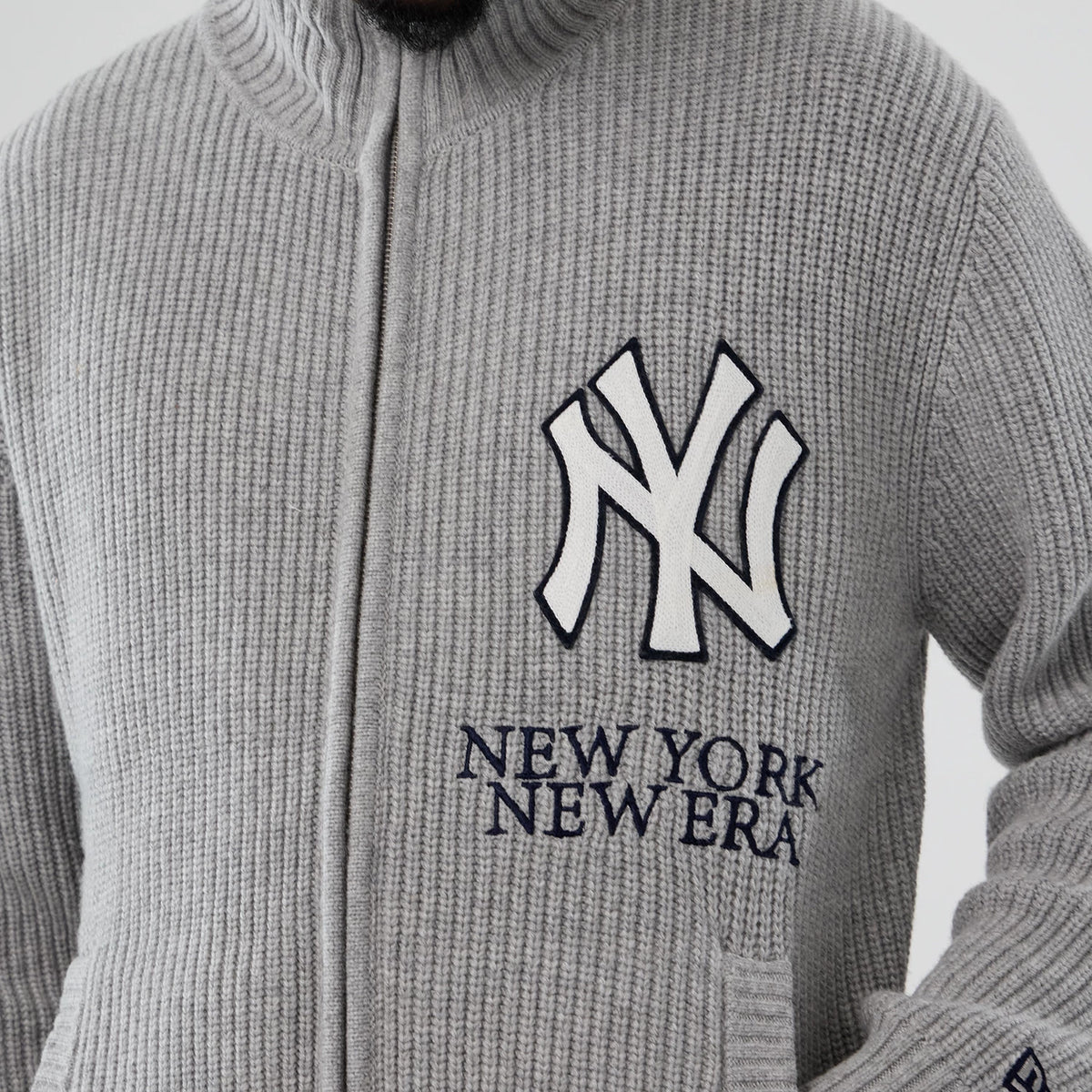The Male model is wearing New York Yankees MLB Grey Cardigan 3