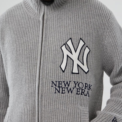 The Male model is wearing New York Yankees MLB Grey Cardigan 3