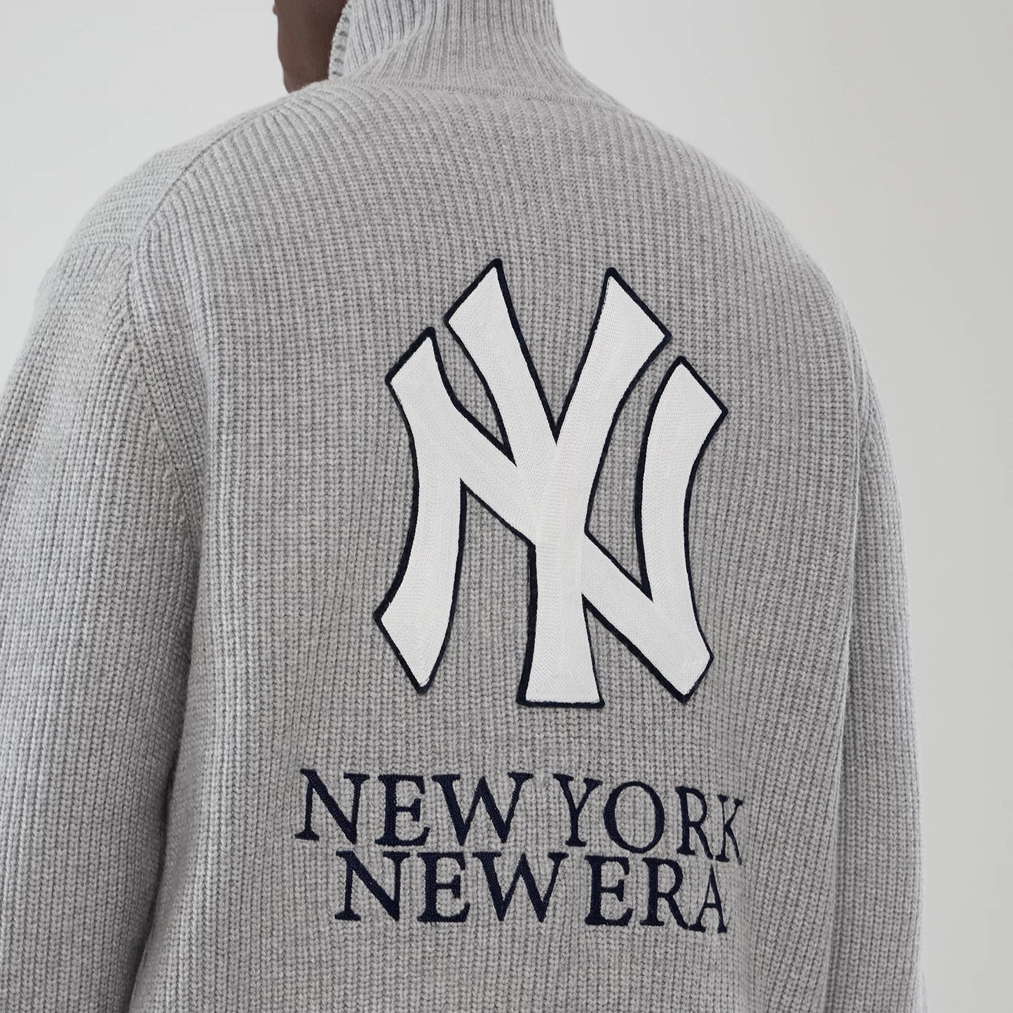 The Male model is wearing New York Yankees MLB Grey Cardigan 5
