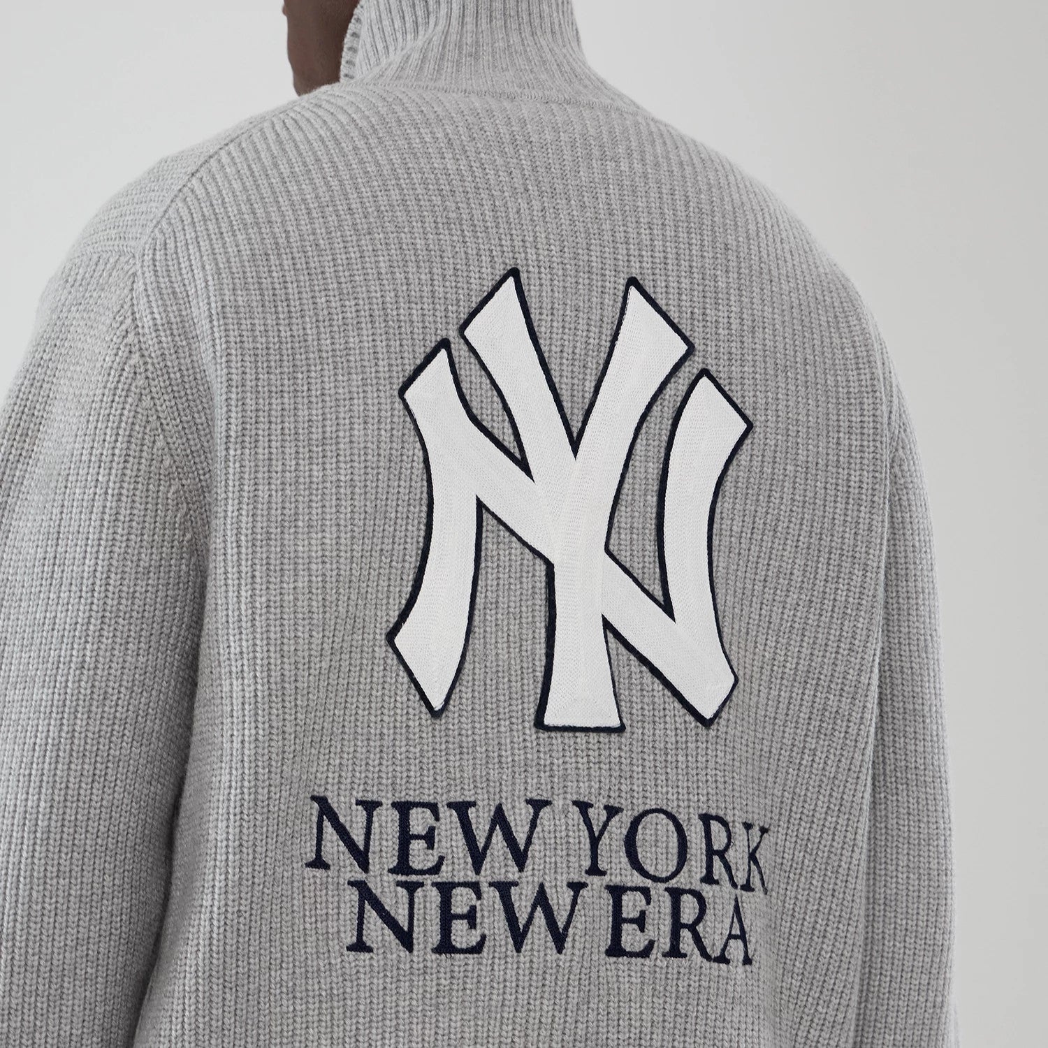 The Male model is wearing New York Yankees MLB Grey Cardigan 5
