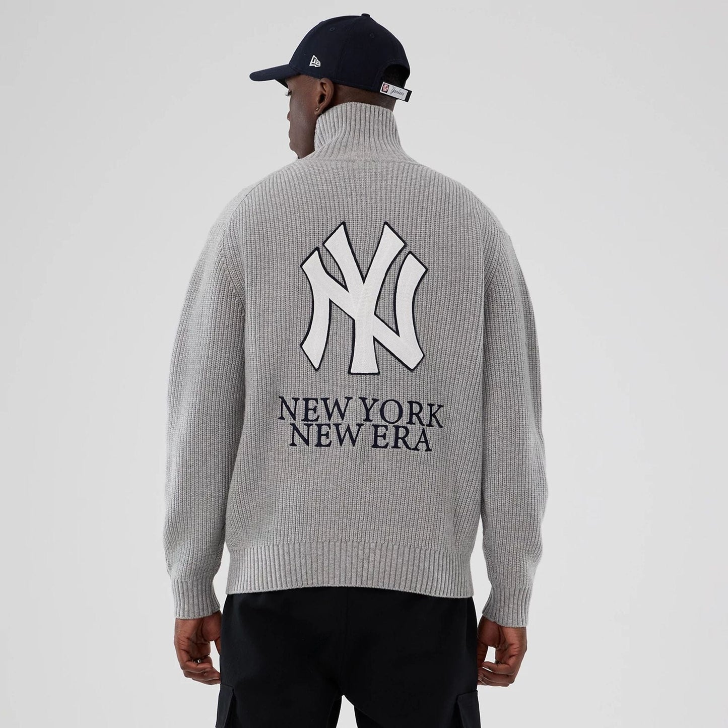 The Male model is wearing New York Yankees MLB Grey Cardigan  2