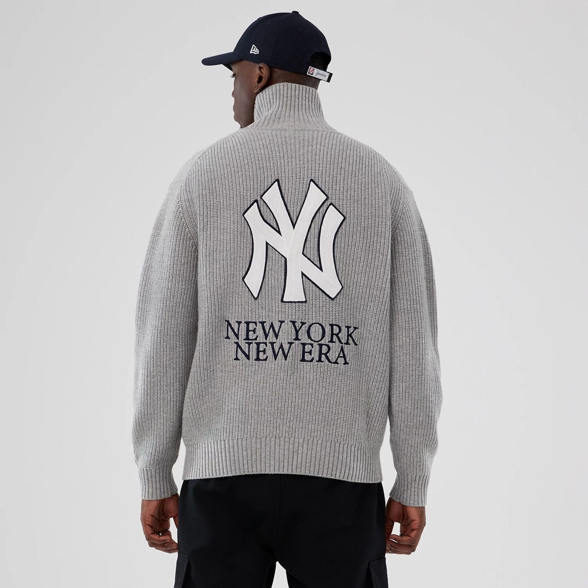 The Male model is wearing New York Yankees MLB Grey Cardigan  2
