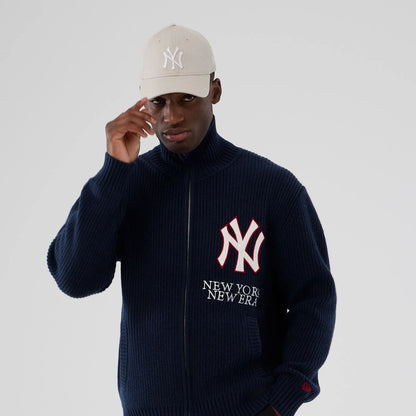 The Male model is wearing New York Yankees MLB Navy Cardigan  6