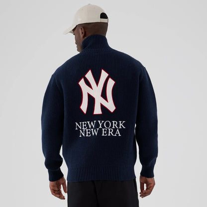 The Male model is wearing New York Yankees MLB Navy Cardigan  2