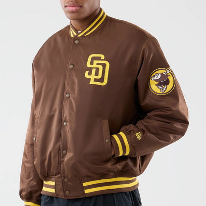 The Male model is wearing San Diego Padres MLB Authentic Dark Brown Stadium Jacket  3