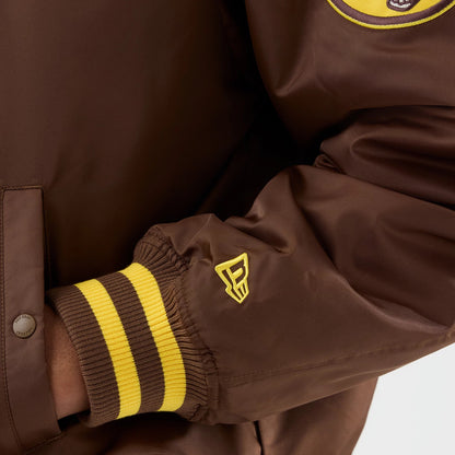 The Male model is wearing San Diego Padres MLB Authentic Dark Brown Stadium Jacket 6