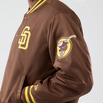 The Male model is wearing San Diego Padres MLB Authentic Dark Brown Stadium Jacket  7