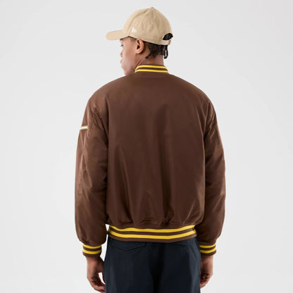 The Male model is wearing San Diego Padres MLB Authentic Dark Brown Stadium Jacket  2