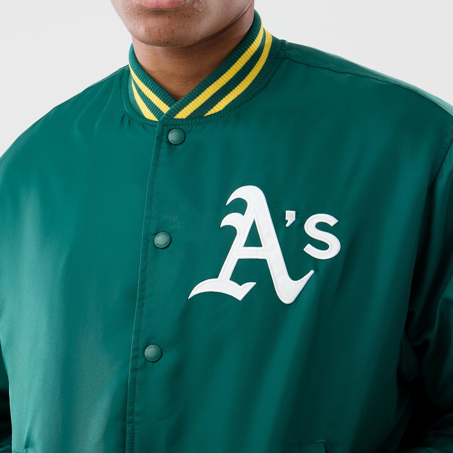 The Male model is wearing Oakland Athletics MLB Authentic Green Stadium Jacket 6