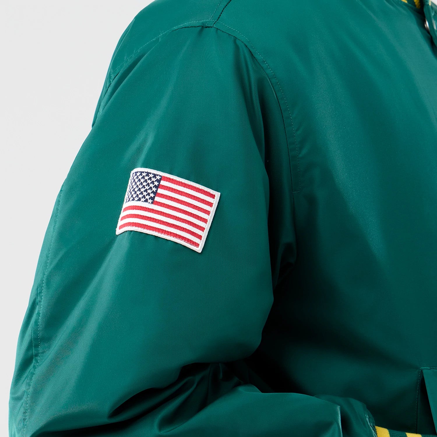 The Male model is wearing Oakland Athletics MLB Authentic Green Stadium Jacket 5