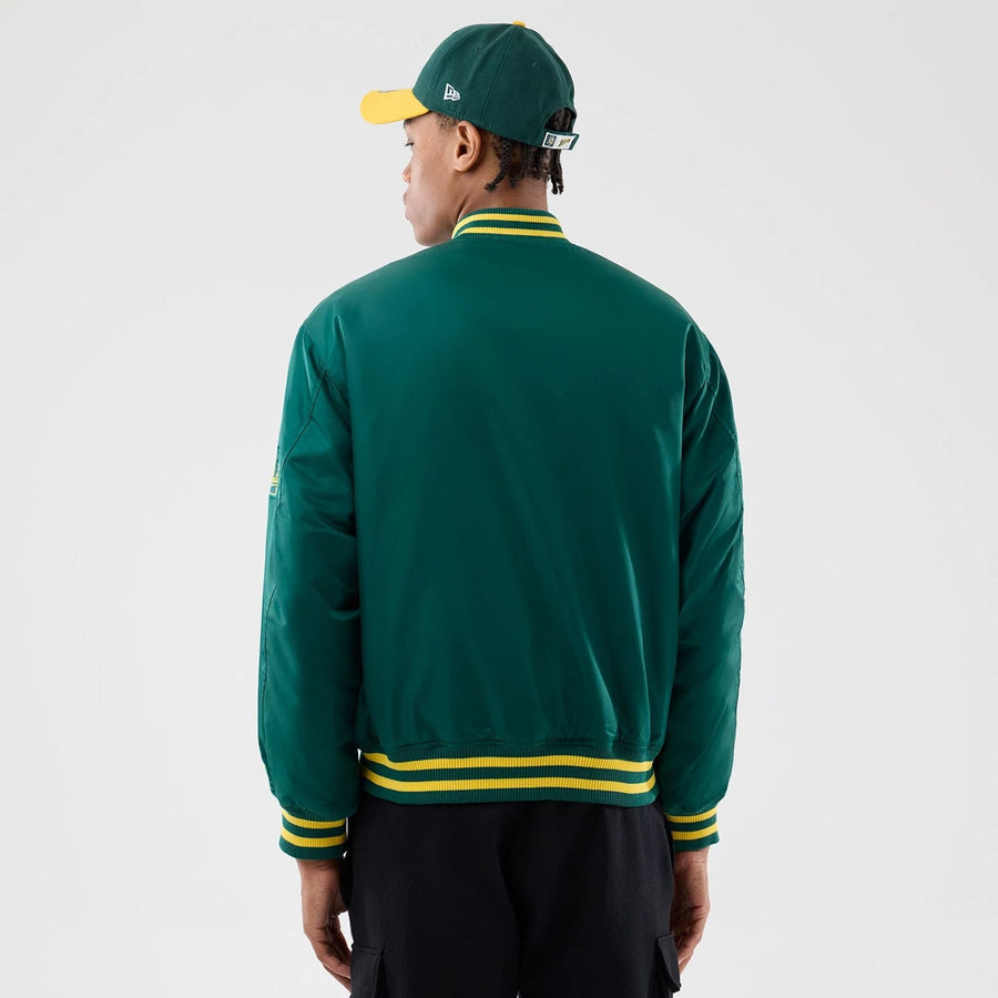 The Male model is wearing Oakland Athletics MLB Authentic Green Stadium Jacket  2