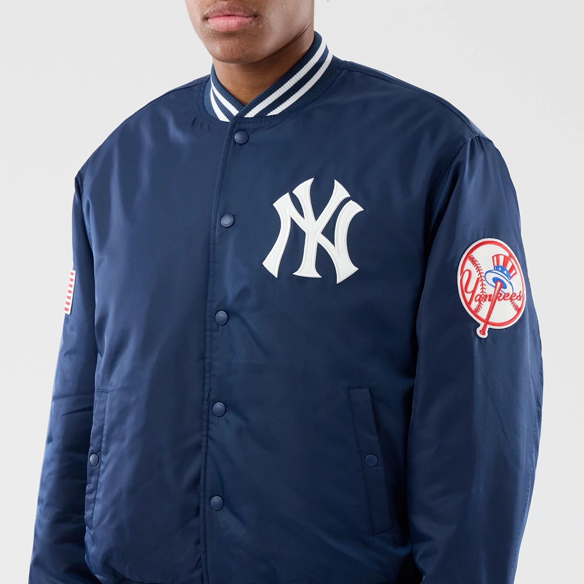 The Male model is wearing New York Yankees MLB Authentic Navy Stadium Jacket  5