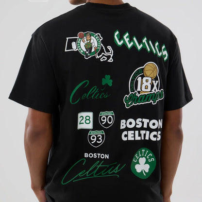 The model is wearing this NBA logo Boston Celtics T-Shirt in black. 3