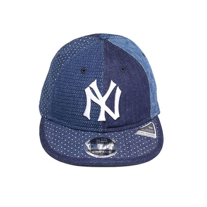 Pictured is this MLB Multi Panel Denim New York Yankees Retro Crown 9FIFTY cap in dark blue. 2