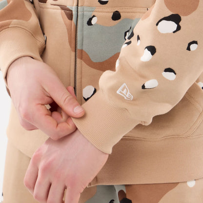 The model is wearing this MLB Camo New York Yankees 2 Way Full Zip Hoodie in Desert Camo. 5