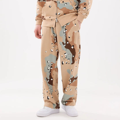 The model is wearing these New Era Desert Camo Joggers. 1