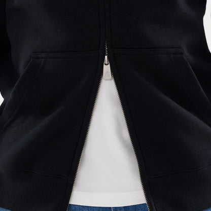The model is wearing this MLB Word Art Las Vegas Raiders 2 Way Full Zip Hoodie in black. 6