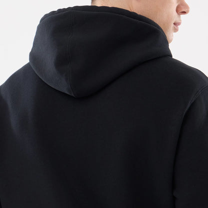 The model is wearing this MLB Comfort New York Mets 2 Way Full Zip Hoodie in black. 7