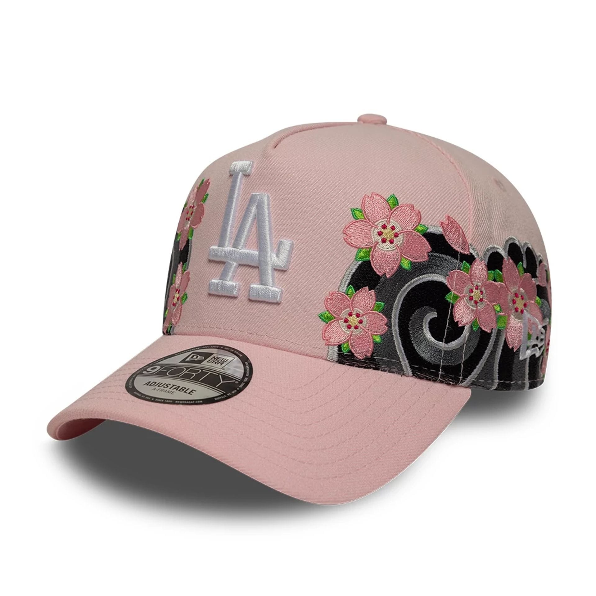 Pictured is this MLB Sakura LA Dodgers 9FORTY A-Frame cap in pink. 1