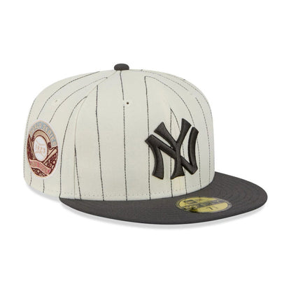 Pictured is this MLB Stripes New York Yankees 59FIFTY Fitted cap in cream & black. 1