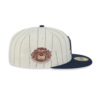 Pictured is this MLB Stripes LA Dodgers 59FIFTY Fitted cap in cream. 5