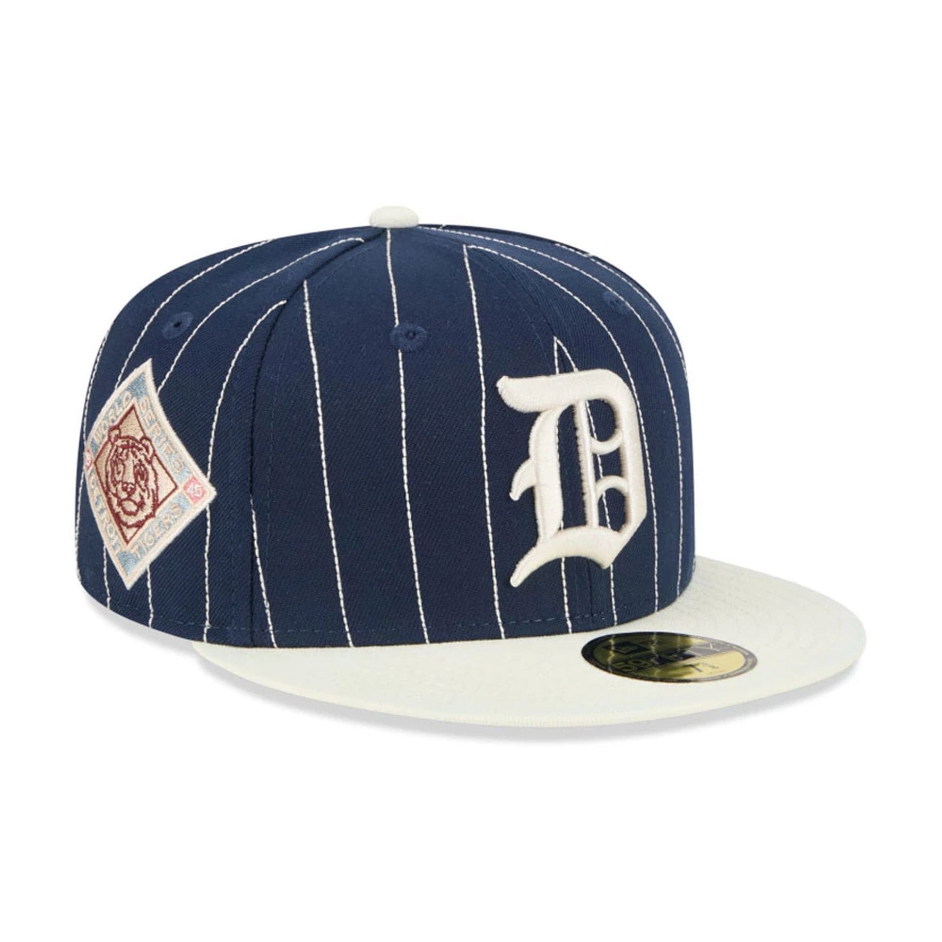 Pictured is this MLB Stripes Detroit Tigers 59FIFTY Fitted cap in dark blue. 1