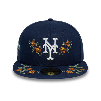 Pictured is this MLB Garden New York Mets 59FIFTY Fitted cap in dark blue. 2