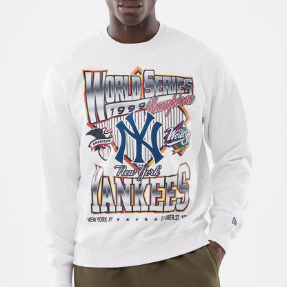 The model is wearing this MLB Retro New York Yankees Oversized Crew Neck Sweater in White 3