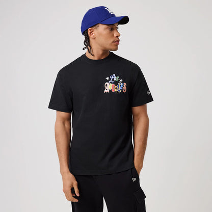 The model is wearing this MLB Word Art LA Dodgers T-Shirt in black. 1