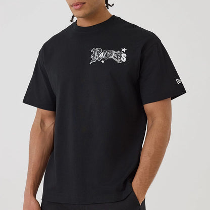 The model is wearing this NFL Word Art Las Vegas Raiders T-Shirt in black. 5