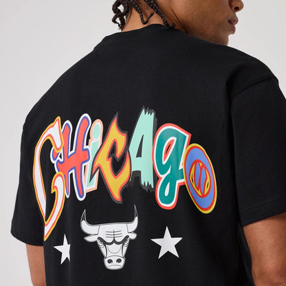 The model is wearing this MLB Word Art Chicago Bulls T-Shirt in black. 4