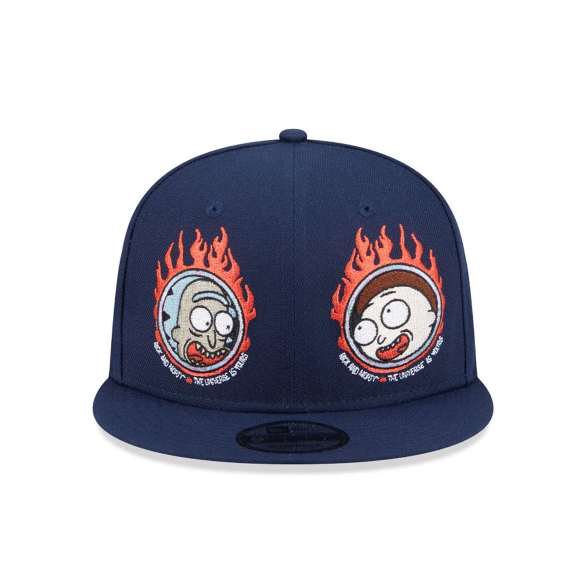 Pictured is this Rick And Morty 9FIFTY Strapback Adjustable cap in dark blue. 2
