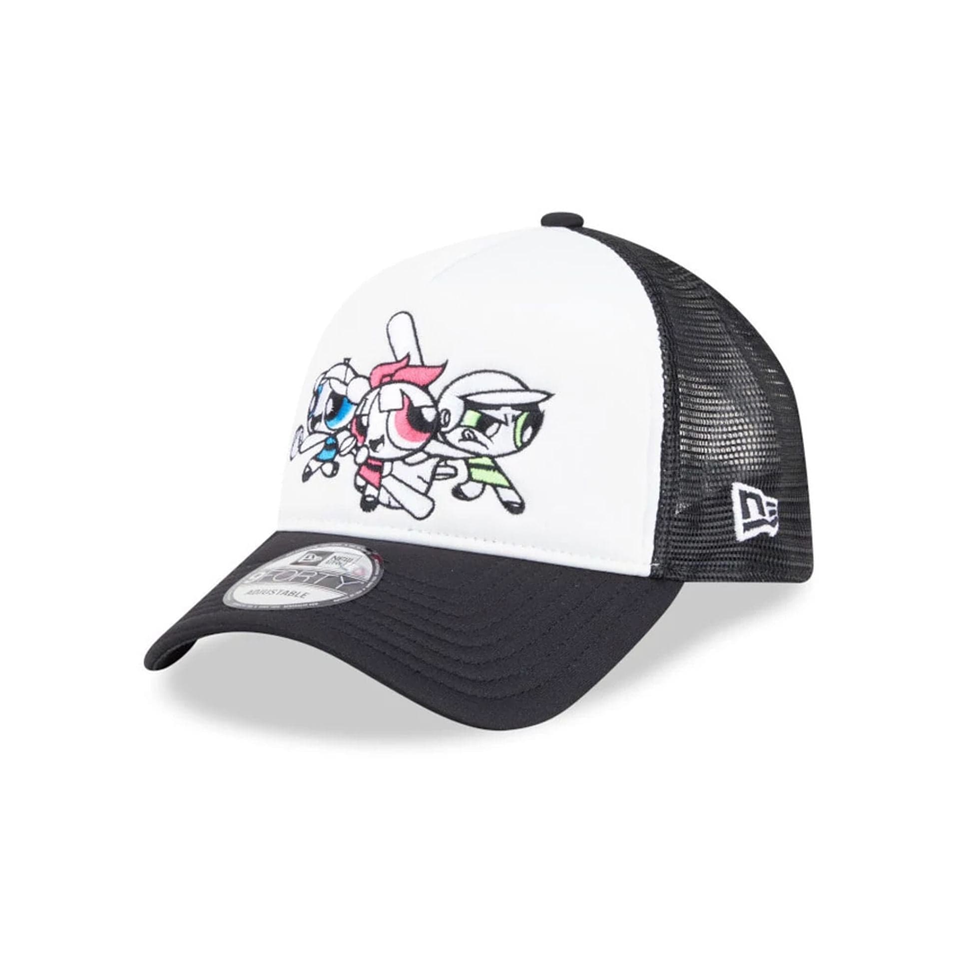 Pictured is this Powerpuff Girls 9FORTY A-Frame Trucker cap in Black. 1