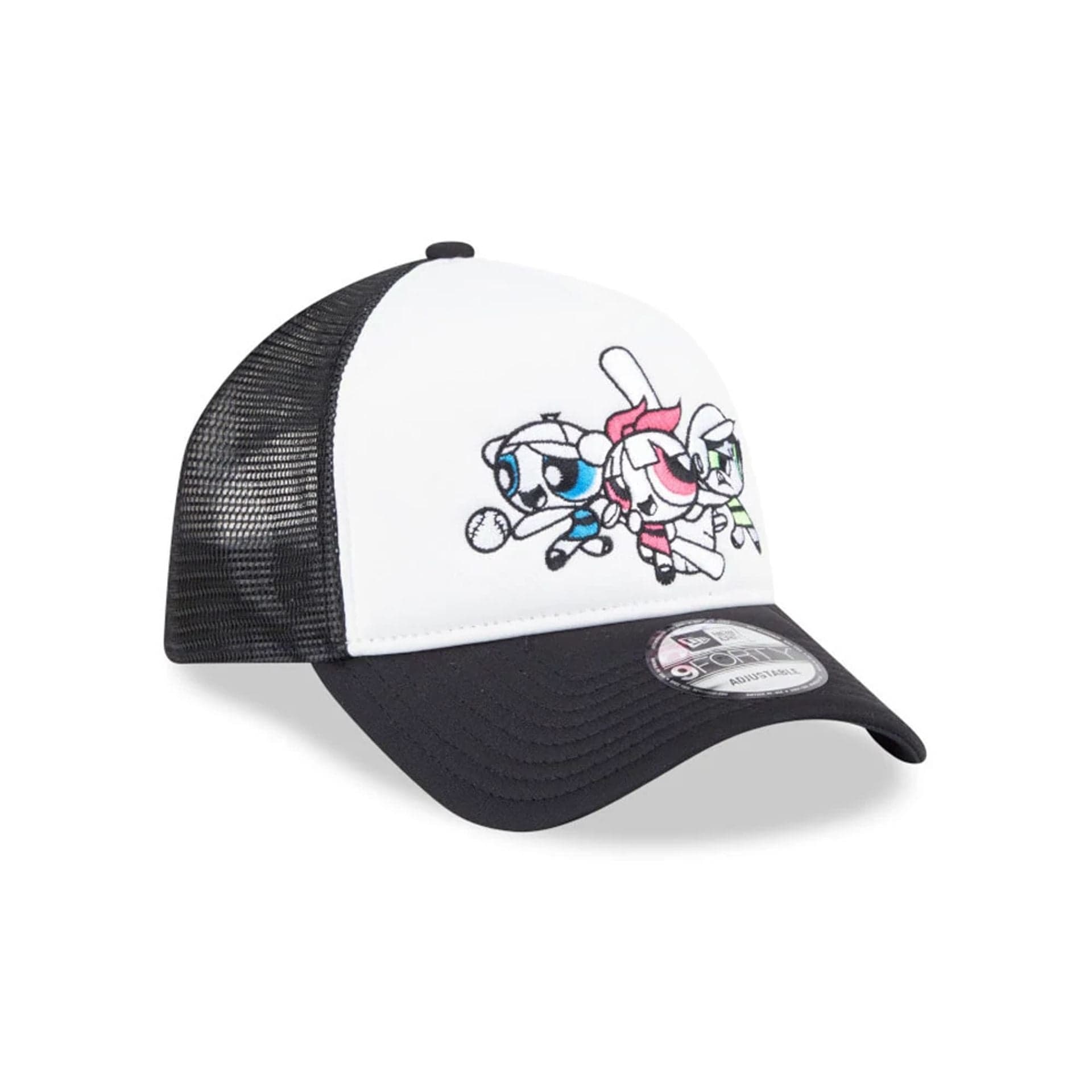 Pictured is this Powerpuff Girls 9FORTY A-Frame Trucker cap in Black. 4
