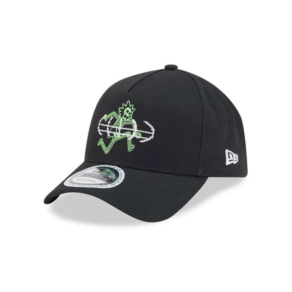Pictured is this Rick And Morty Glow In The Dark 9FORTY A-Frame Adjustable cap in black. 3