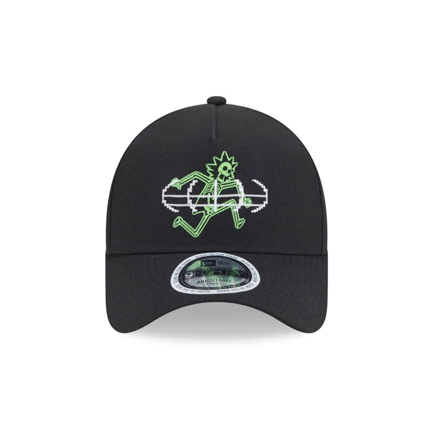 Pictured is this Rick And Morty Glow In The Dark 9FORTY A-Frame Adjustable cap in black. 2