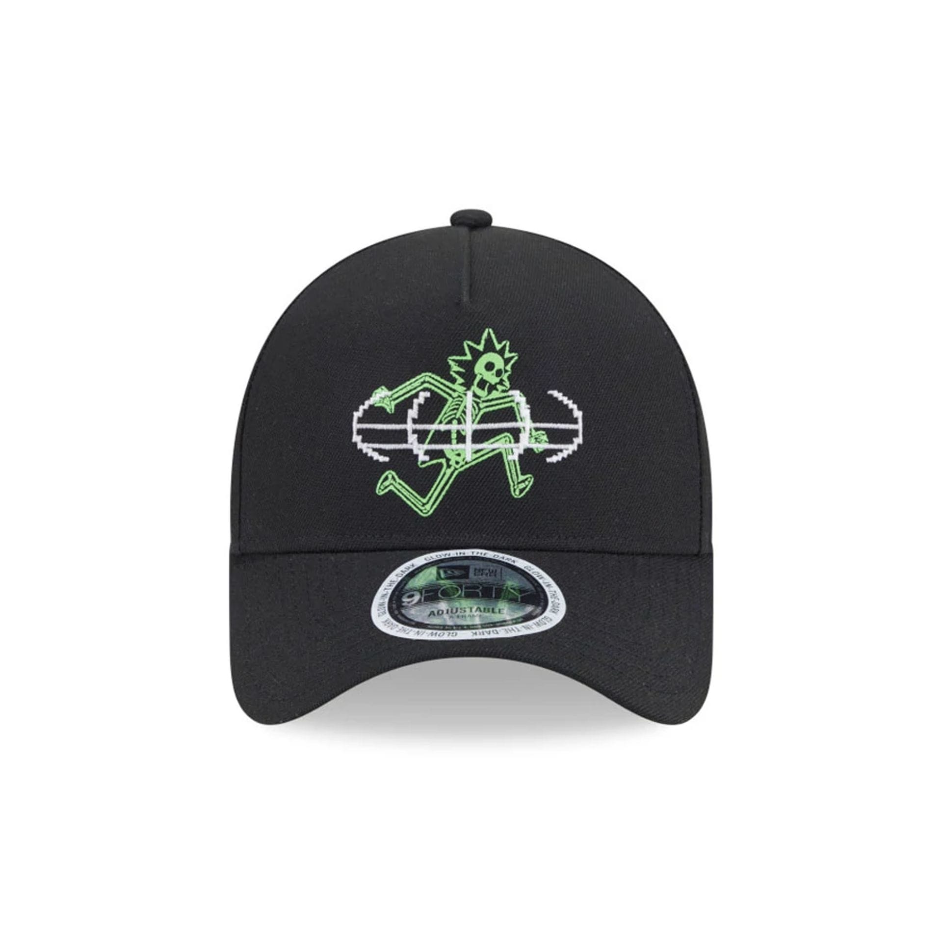 Pictured is this Rick And Morty Glow In The Dark 9FORTY A-Frame Adjustable cap in black. 2