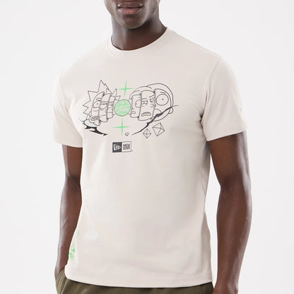 The model is wearing this Rick And Morty Character Stack T-Shirt in cream. 4